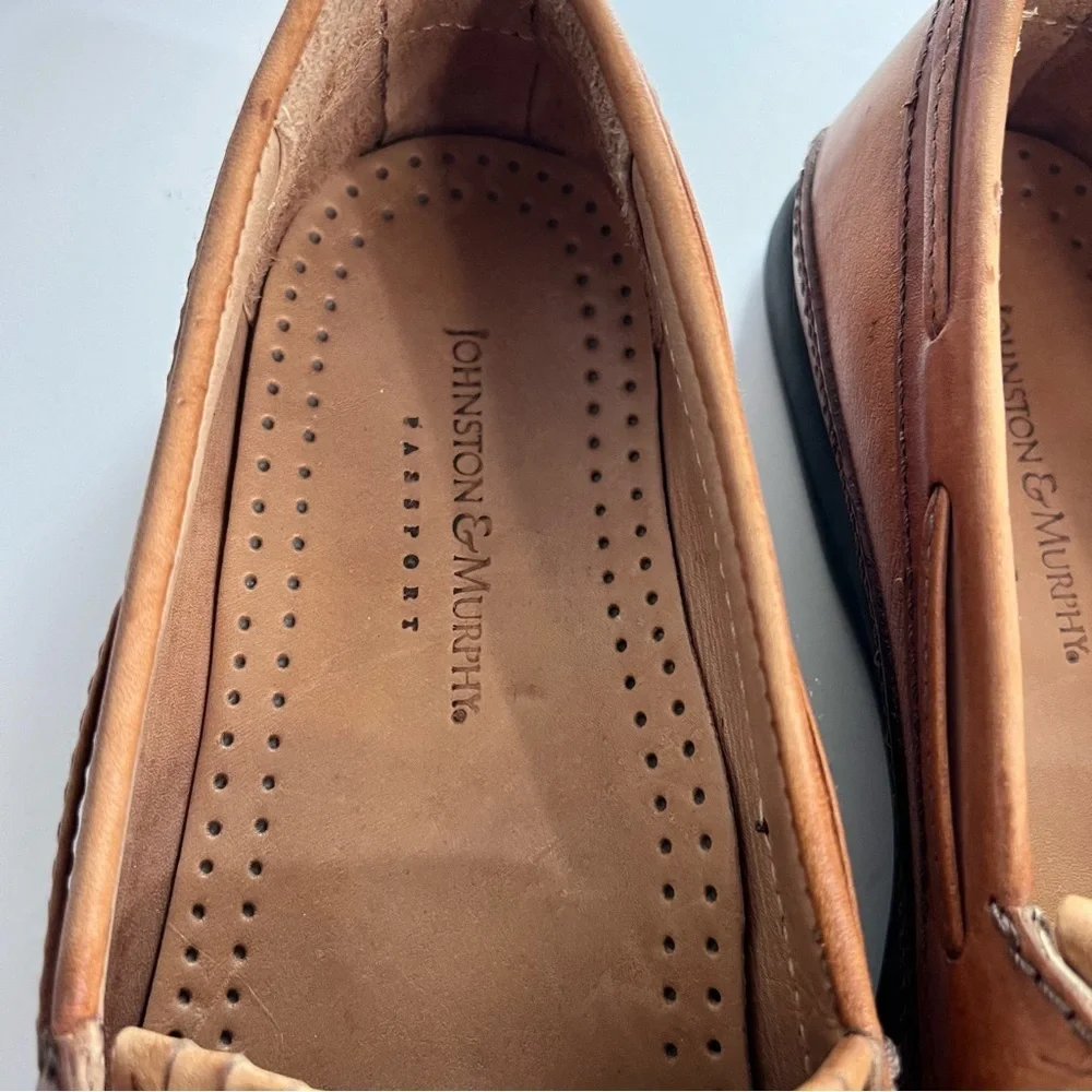 Johnston & Murphy Brown Tan Leather Loafers Slip On Size 8